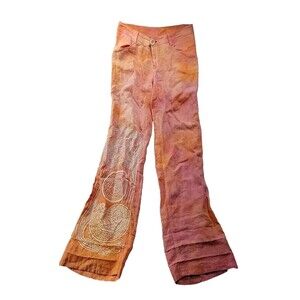 The People Of The Labyrinth Women's XS Peach Mineral Wash Linen Pockets Pants